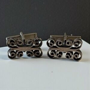 VTG Taxco Mexico Cufflinks Sterling Silver 925 Unique Open Scroll Loop Design